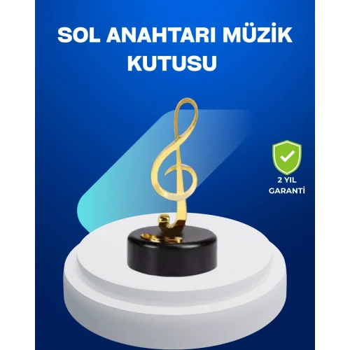 Mey İthalat® Sol Anahtarı Figürlü Dönen Müzik Kutusu Altın Renk Dekoratif