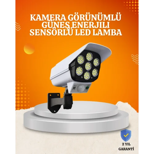 Mey İthalat® Solar Şarjlı Hareket Sensörlü LED Dış Mekan Lambası Kamera Tasarımlı Güvenlik Işığı