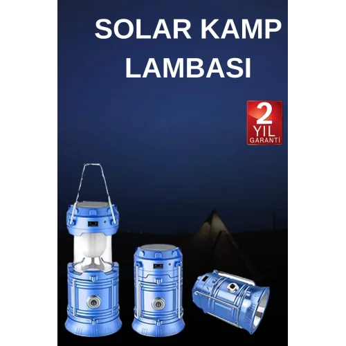 Mey İthalat® Solar Şarjlı Kamp Lambası Güneş Enerjili Kızaklı Kamp Feneri Çadır Feneri Led Işıldak