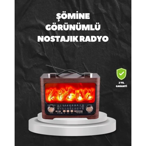 Mey İthalat® Solar Şarjlı Şömine Işıklı Bluetooth Hoparlör – Radyo, USB, TF Kart Destekli