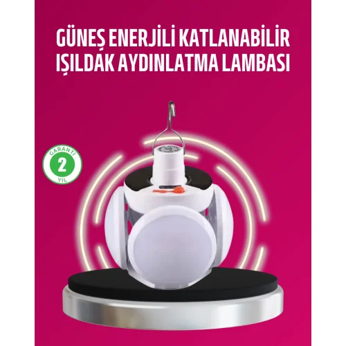 Mey İthalat® Solar ve USB Şarjlı Su Geçirmez Katlanabilir LED Lamba
