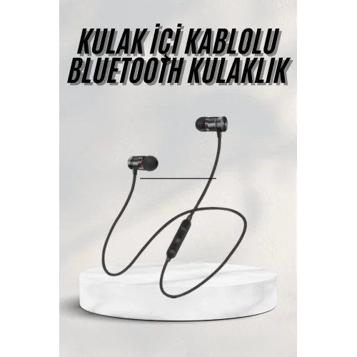 Mey İthalat® Sports Mıknatıslı Siyah Bluetooth Kulaklık Kablolu Uzun Pil Ömrü