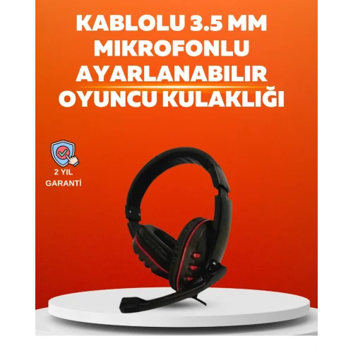Mey İthalat® Stereo Kırmızı Gaming Kulaklığı Yumuşak Pedli Mikrofonlu