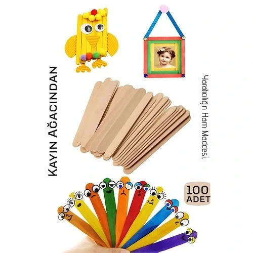 Mey İthalat® Steril Ahşap Boyanabilir Oyun Çubukları 100 Adet  Pürüzsüz Dokulu  Dayanıklı 14 cm