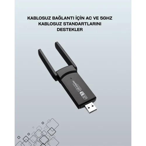 Mey İthalat® Tak-Çalıştır Özellikli Çift Bant WiFi Adaptör – 1200 Mbps