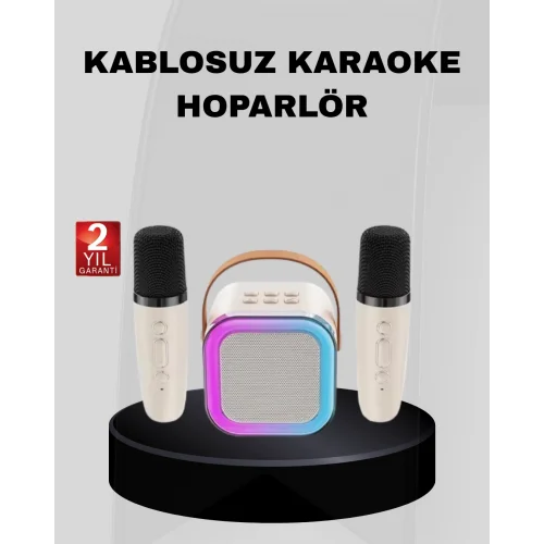 Mey İthalat® Taşınabilir Karaoke Hoparlör Bluetooth 5.0 ve Çift Mikrofonlu