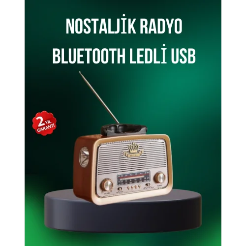 Mey İthalat® Taşınabilir Nostalji Radyo Bluetooth USB AUX Girişli