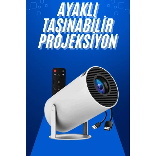 Mey İthalat® Taşınabilir Projeksiyon Ayaklı Projektör Android Uyumlu HDMI Girişli