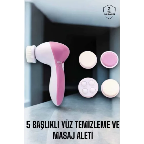 Mey İthalat® Taşınabilir Yüz Temizleme Cihazı Masaj, Peeling, Temizlik 5 Başlıklı