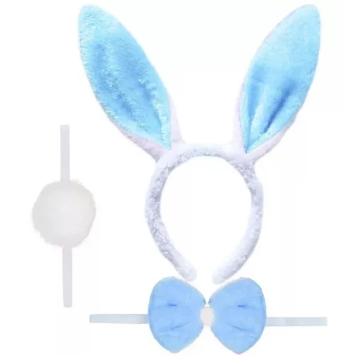 Mey İthalat® Tavşan Kostüm Seti Taç Papyon Ponpon Kuyruk Mavi
