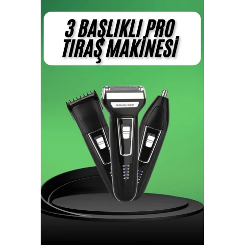 Mey İthalat® Tıraş Makinesi 3 Başlıklı T Başlıklı Hassas Ciltlere Özel Saç Sakal Vücut Kulak ve Burun