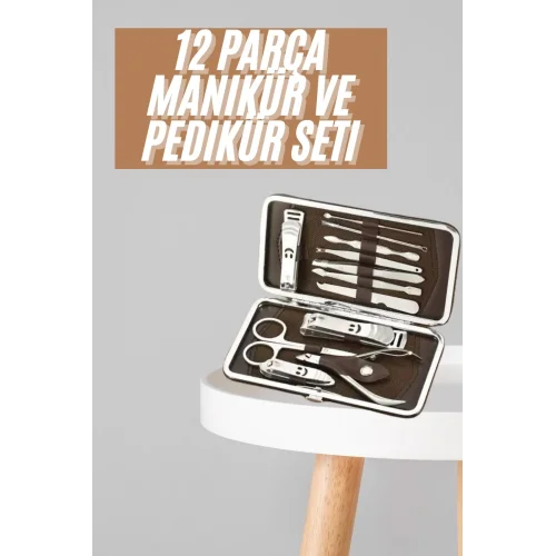 Mey İthalat® Tırnak Bakım Seti Tırnak Düzeltme Batık 12 Parça Çanta Tipi Manikür Pedikür