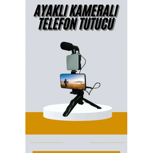 Mey İthalat® Tripod Telefon Tutucu Kumandalı Mikrofon Led Işık Vlog Video Kayıt
