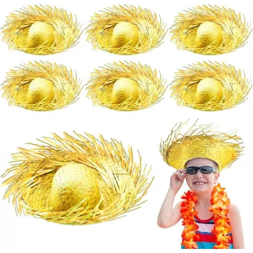 Mey İthalat® Tropikal Parti Sarı Hasır Hawaii Şapkası 13x36 cm