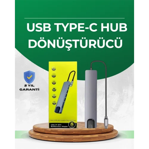 Mey İthalat® Type‑C Dönüştürücü – 2×USB3.0, SD/MS, 4K HDMI & RJ45 ile Profesyonel Kullanım