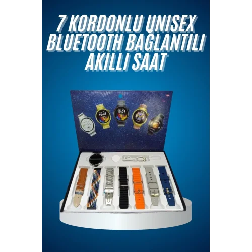 Mey İthalat® Unısex Yuvarlak Ekranlı 7 Kordonlu Akıllı Saat GPS Destekli Çoklu Kordon Seçeneği