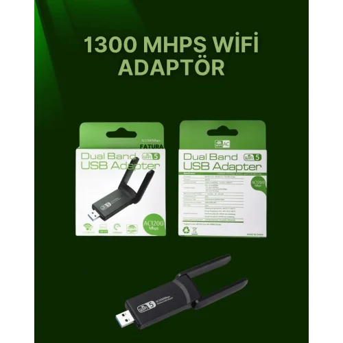 Mey İthalat® USB 3.0 Wireless Adaptör – 2.4GHz & 5GHz Destekli