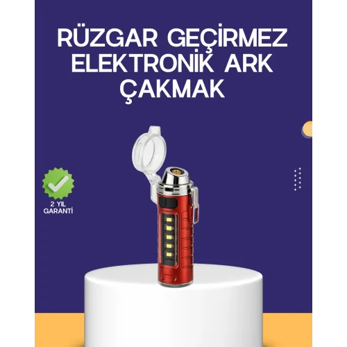 Mey İthalat® USB Şarjlı Rüzgar Geçirmez Elektrikli Çakmak El Fenerli