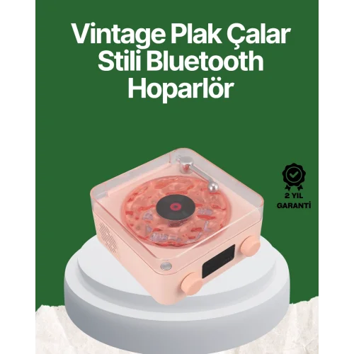 Mey İthalat® Vintage Tarz Bluetooth Hoparlör – Gece Işığı ve Zaman Göstergeli