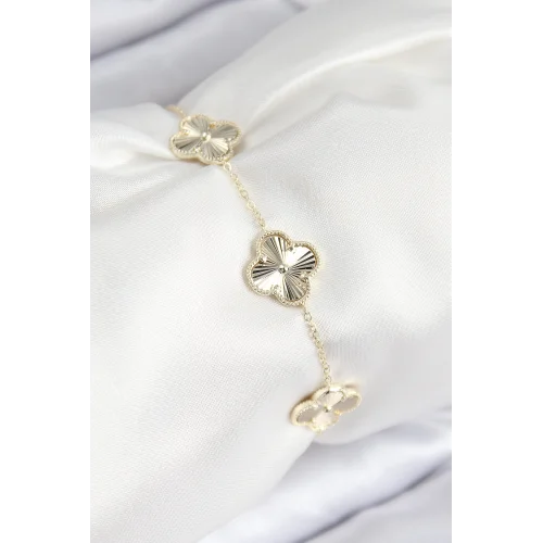 Mey İthalat® VIP Pirinç Yonca Model Gold Renk Kadın Bileklik