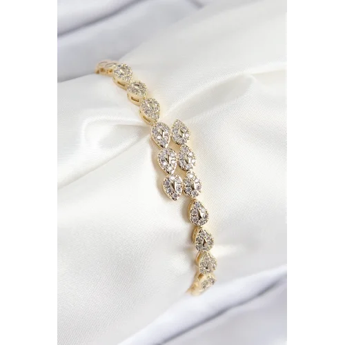 Mey İthalat® VIP Pirinç Zirkon Taşlı Sıralı Damla Model Gold Renk Kadın Bileklik