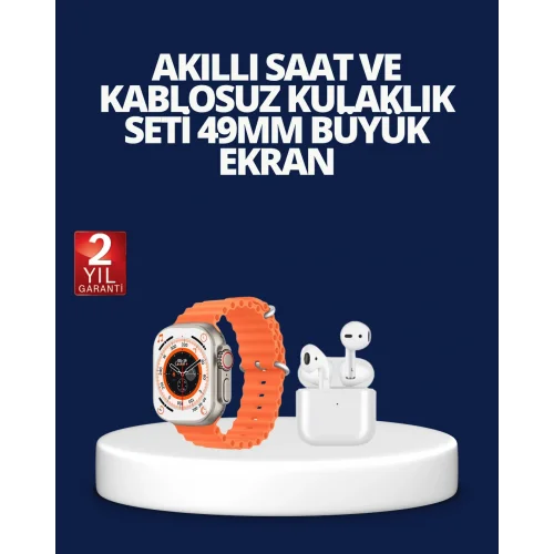 Mey İthalat® Watch 9 Max Akıllı Saat ve Kablosuz Kulaklık Seti 2 Kordonlu Sesli Görüşme Özellikli