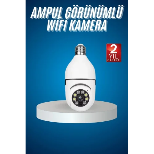 Mey İthalat® Wifi Güvenlik Kamerası Çift kameralı Ampule Takılabilir Sensörlü