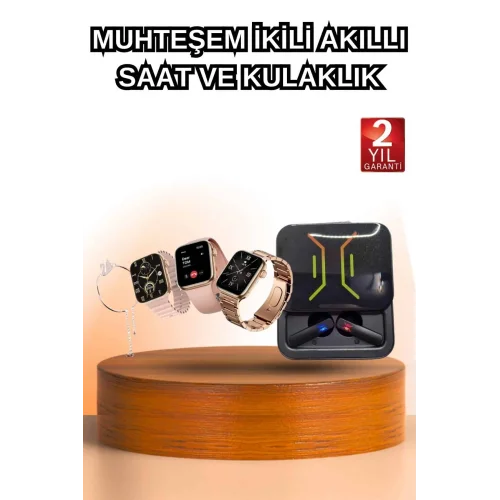 Mey İthalat® Wireless Şarjlı Akıllı Saat ve Dijital Göstergeli Kablosuz Bluetooth Kulaklık Nabız Ölçer