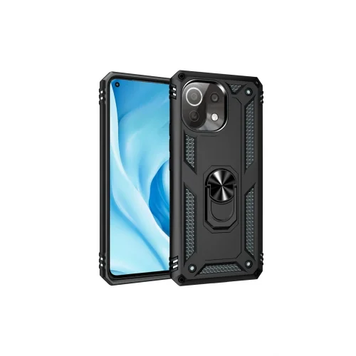 Mey İthalat®  Xiaomi Mİ 11 Lite Kılıf Sofya Yüzüklü Silikon Kapak - Siyah