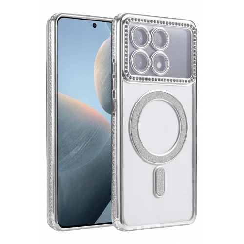Mey İthalat®  Xiaomi Poco X6 Pro Joke Simli Magneticsafe Kılıf - Gümüş