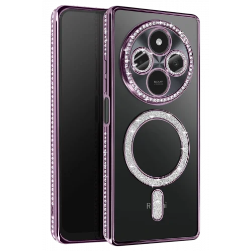 Mey İthalat®   Redmi 14C Joke Simli Magneticsafe Kılıf - Derin Mor