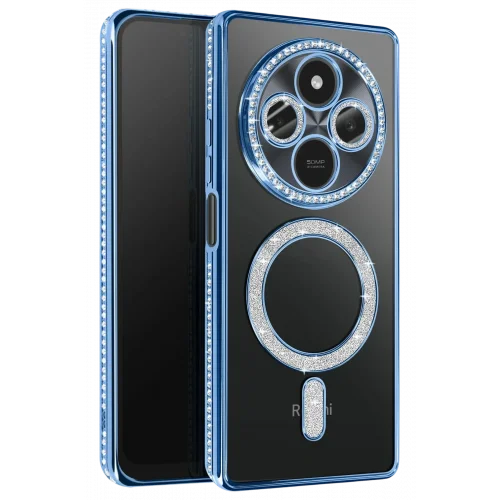 Mey İthalat®   Redmi 14C Joke Simli Magneticsafe Kılıf - Mavi