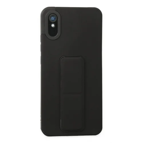Mey İthalat®  Xiaomi Redmi 9A Kılıf Mega Standlı Silikon - Siyah