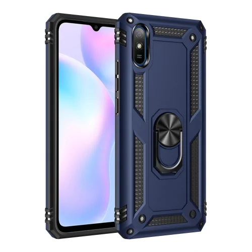 Mey İthalat®  Xiaomi Redmi 9A Kılıf Sofya Yüzüklü Silikon Kapak - Lacivert