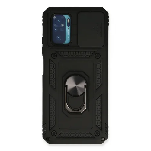 Mey İthalat®  Xiaomi Redmi Note 10 Kılıf Pars Lens Yüzüklü Silikon - Siyah
