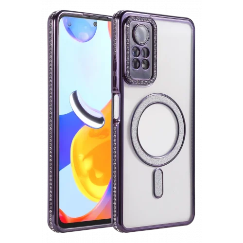 Mey İthalat®   Redmi Note 12 Pro 4G Joke Simli Magneticsafe Kılıf - Derin Mor