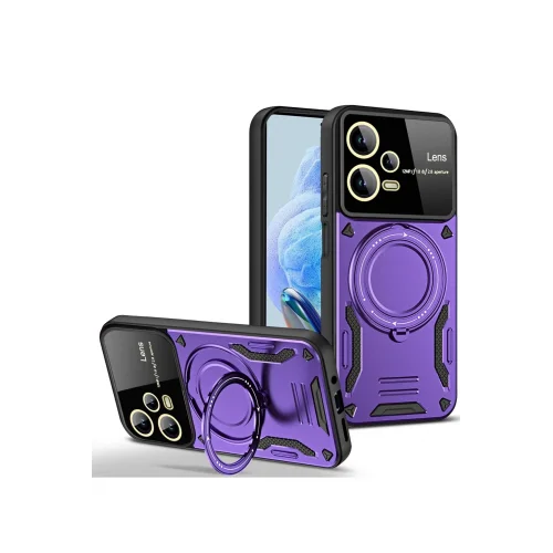 Mey İthalat®  Xiaomi Redmi Note 12 Pro 5G Kılıf Joy Lens Standlı Kapak - Mor