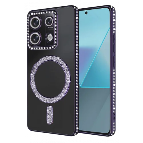 Mey İthalat®  Xiaomi Redmi Note 13 Pro 4G Joke Simli Magneticsafe Kılıf - Derin Mor