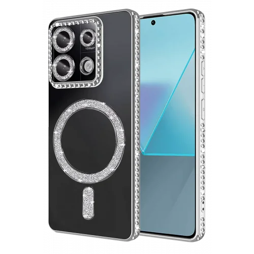 Mey İthalat®  Xiaomi Redmi Note 13 Pro 4G Joke Simli Magneticsafe Kılıf - Gümüş