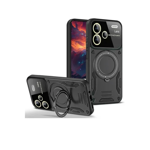 Mey İthalat®  Xiaomi Redmi Note 13 Pro Plus Joy Lens Standlı Kapak - Siyah