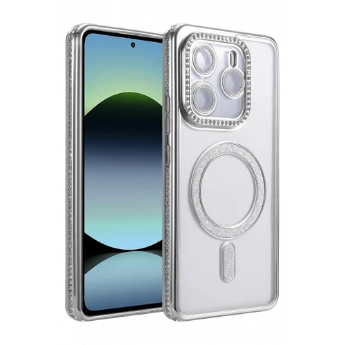 Mey İthalat®  Xiaomi Redmi Note 14 4G Joke Simli Magneticsafe Kılıf - Gümüş