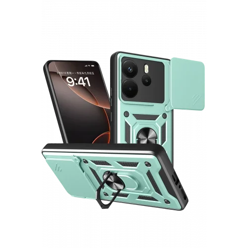 Mey İthalat®  Xiaomi Redmi Note 14 4G Pars Lens Yüzüklü Silikon - Yeşil