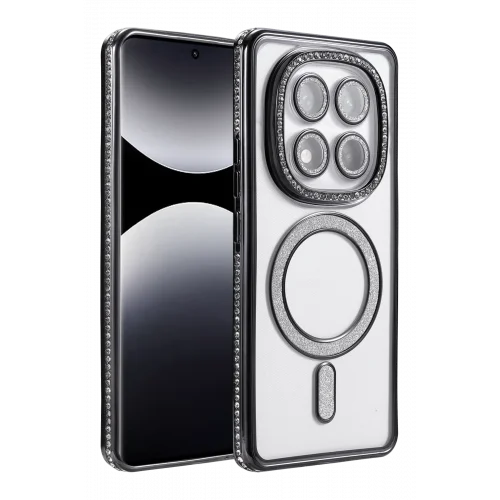 Mey İthalat®  Xiaomi Redmi Note 14 Pro 4G Joke Simli Magneticsafe Kılıf - Siyah
