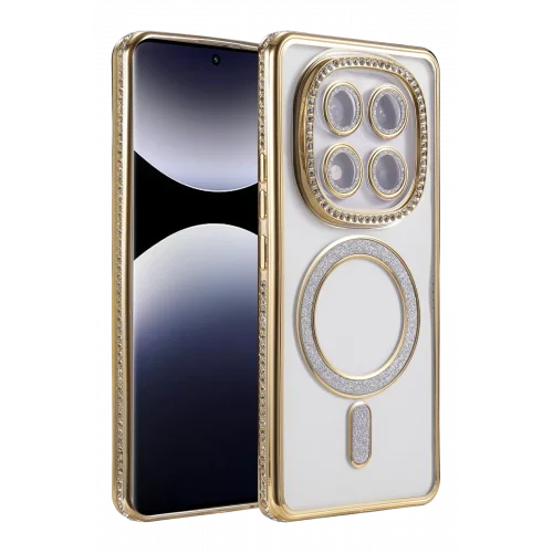 Mey İthalat®  Xiaomi Redmi Note 14 Pro 5G Joke Simli Magneticsafe Kılıf - Gold