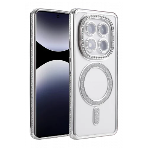 Mey İthalat®  Xiaomi Redmi Note 14 Pro 5G Joke Simli Magneticsafe Kılıf - Gümüş