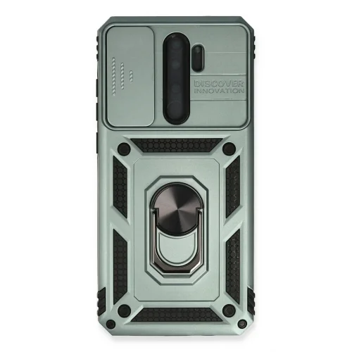 Mey İthalat®  Xiaomi Redmi Note 8 Pro Kılıf Pars Lens Yüzüklü Silikon - Yeşil