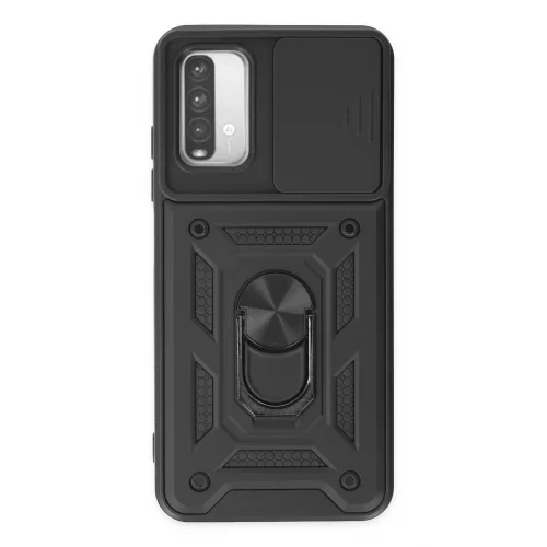 Mey İthalat®  Xiaomi Redmi Note 9 4G Kılıf Pars Lens Yüzüklü Silikon - Siyah
