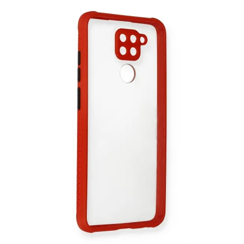Mey İthalat®  Xiaomi Redmi Note 9 Kılıf Miami Şeffaf Silikon - Kırmızı