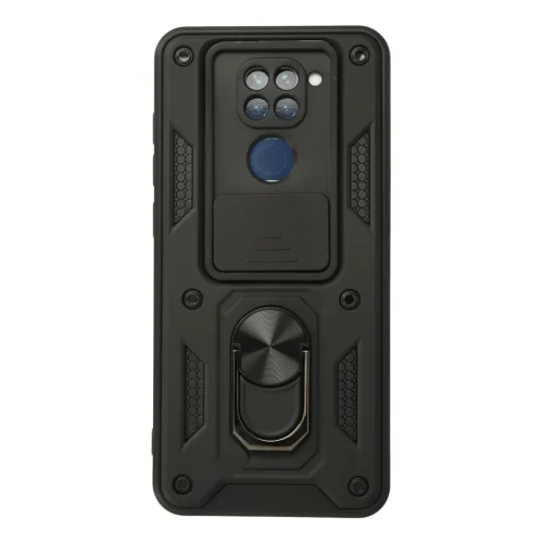Mey İthalat®  Xiaomi Redmi Note 9 Kılıf Pars Lens Yüzüklü Silikon - Siyah