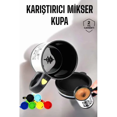 Mey İthalat® Yazılı Kupa Kendi Kendini Karıştıran Mikser Kupa Termos Bardak